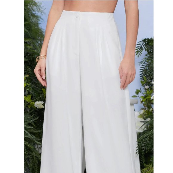 Wide Leg Pants White with Pockets - Picture 7 of 7